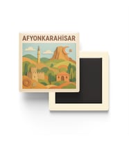 Afyonkarahisar - Memleket Temalı - Paper Cut Art - Baskılı Buzdolap Magneti Kare - 9x9 cm
