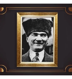 Özel Seri Paspartulu Çerçeveli Atatürk Tablo l533 (Gold)