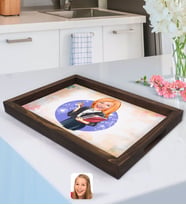BK Gift Kişiye Özel Kadın Yönetici Karikatürlü Doğal Ahşap Tepsi-1