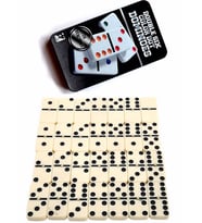 Büyük Boy Domino Oyun Seti Seramik Kemik Domino Taşı Seti Metal Kutulu 5 x 2,5 x 1 cm