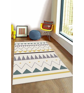 Yeşil Sarı Etnik Kaymaz Tabanlı Dekoratif Halı AR987 - 100 x 160 cm