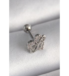 316L Çelik Gümüş Renk Zirkon Taşlı Sonsuzluk Detay Tragus Piercing - TJ-PR1249