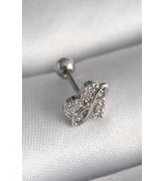 316L Çelik Gümüş Renk Zirkon Taşlı Sonsuzluk Detay Tragus Piercing - TJ-PR1249