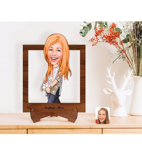 BK Gift Kişiye Özel Kadın Karikatürlü Ahşap Standlı 3D Biblo-11 (Beyaz)