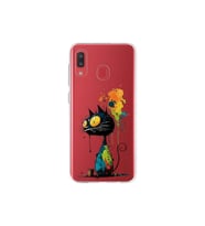 Samsung Galaxy A20 ile Uyumlu Splash Kedi Tasarımlı Şeffaf Silikon Kılıf