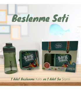 Yeşil Çocuk Beslenme Kabı SET*İçme şişesi´le* Erken Çocuk*Bölmeli*Bölmeli Beslenme Kutusu (Açık Yeşil)