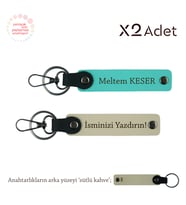 Patrona Şık Hediye, İsim & Soyisim Yazılı 2’li Anahtarlık Seti, Sütlü Kahve-Turkuaz-Sütlü Kahve