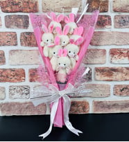 8li Krem Pembe Kulak Sevimli Tavşanlar Peluş Ayıcık Buketi