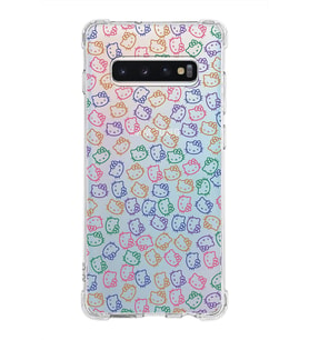 Samsung Galaxy S10 Plus  Köşe Korumalı Antişok Kapak Hello Kitty Tasarımlı Şeffaf Silikon Kılıf