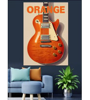Turuncu Gitar Müzik Posteri Dekoratif Kanvas - Mdf Ahşap Tablo