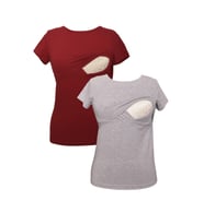 LuvmaBelly MYRA2502_2503 Emzirme tshirt seti (Gri-Kırmızı)