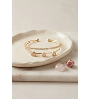 Pembe Kalp Model Zirkon Taşlı Gold Renk Kadın Bileklik