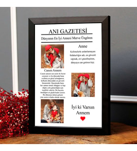 Anneye Hediye Anı Gazetesi Tasarımlı Fotoğraflı Kolaj Fotoğraf Çerçevesi Anneye Anı Gazetesi Tablosu