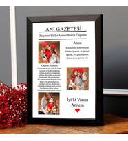 Anneye Hediye Anı Gazetesi Tasarımlı Fotoğraflı Kolaj Fotoğraf Çerçevesi Anneye Anı Gazetesi Tablosu