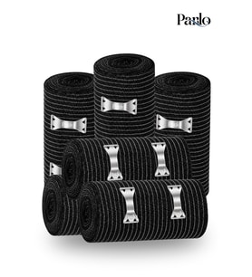 Parlo Siyah Elastik Bandaj 10 cm x 1,5 m 6’lı Set – %300 Esnek, 4,5 m’ye Kadar Uzayan, Metal Kancalı Destek ve Sargı Bandajı