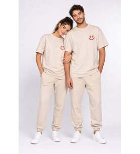 Sevgili Kombini Smiley Baskılı Çift Tişört Oversize Unisex %100 Pamuk 2'li Set