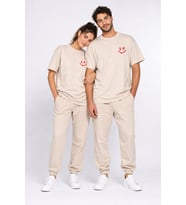 Sevgili Kombini Smiley Baskılı Çift Tişört Oversize Unisex %100 Pamuk 2'li Set