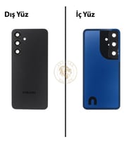 Samsung Galaxy S24 Siyah Renk Lensli Arka Kapak Arka Cam Batarya Kapağı Pil Kapağı Lazer Kesim Back Cover Galaxy S24 Uyumlu