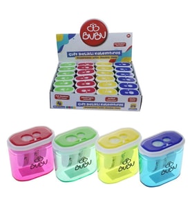 Bu-Bu Kalemtraş Şeffaf Dikdörtgen Çift Bıçaklı Kalemtıraş (24 Lü Paket)