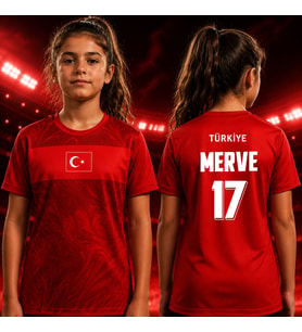 BK Gift Kişiye Özel İsimli ve Numaralı Türkiye Milli Takım Kız Çocuk Forması - Tek Yürek Milli Takım Ruhu