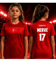 BK Gift Kişiye Özel İsimli ve Numaralı Türkiye Milli Takım Kız Çocuk Forması - Tek Yürek Milli Takım Ruhu