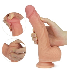 Gerçek Ten Hissi Sağlayan Çift Katmanlı Dönebilen ve Isınabilen 21 Cm Titreşimli Kemerli Penis