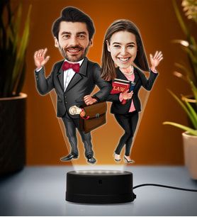 Doğum Günü Hediyesi,Sevgiliye Hediye, Kişiye Özel Fotoğraflı Avukat Çift Karikatür 3D Led Lamba (Beyaz)