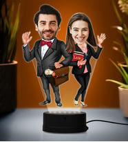 Doğum Günü Hediyesi,Sevgiliye Hediye, Kişiye Özel Fotoğraflı Avukat Çift Karikatür 3D Led Lamba (Beyaz)