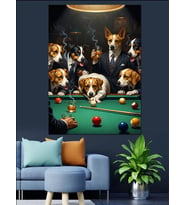 Bilardo Oynayan Karizmatik Köpekler Grubu Dekoratif Kanvas - Mdf Ahşap Tablo