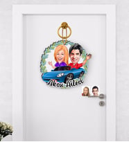 BK Gift Kişiye Özel Sevgililer Karikatürlü Ahşap Kapı Süsü-52