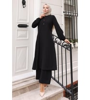 Düğmeli Tesettür Takım Siyah MSV10358