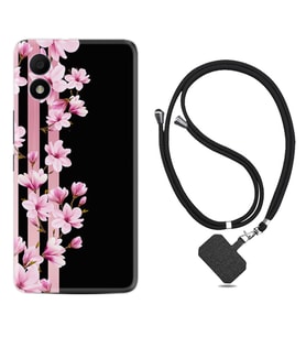 TCL 303 Kılıf Resimli Boyun Askılı İpli Desenli Silikon Pink Flowers 3 1393