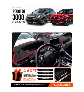 PEUGEOT 3008 (2016-2023) Uyumlu Torpido Örtüsü Torpido Kılıfı - Siyah Kırmızı