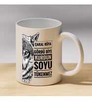 Çakal Rüya Gördü Diye Kurdun Soyu Tükenmez Yazılı Kurt Baskılı Porselen Kupa - Milliyetçi Sözlü Hediye Porselen Kupa