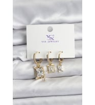 Gold Renk Zirkon Taşlı Kadın Küpe - TJ-BKP11344
