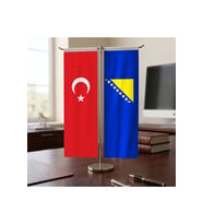 Bosna Hersek ve Türk Bayrağı Kırlangıç T tipi Masa Bayrak Takımı
