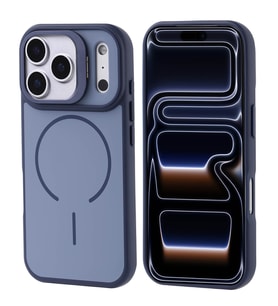 Apple iPhone 17 Pro Kılıf M-safe Şarj Özellikli Kamera Standlı Notron Kapak (Lacivert)