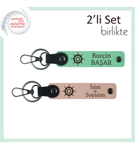 Yön Bulmanın Simgesi Gemi Dümeni, Kişisel 2’li Anahtarlık Takımı, Açık Yeşil-Yavru Ağzı