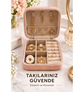 Pembe Fermuarlı Takı Organizeri, Yüzük, Küpe ve Kolye Saklama Kutusu