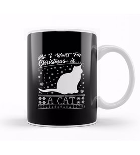 All I Want For Christmas Is A Cat Pattern Kupa Bardak Porselen