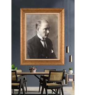 Altın Varaklı Çerçeveli Paspartulu Atatürk Tablo nh419 (Gold)
