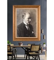 Altın Varaklı Çerçeveli Paspartulu Atatürk Tablo nh419 (Gold)
