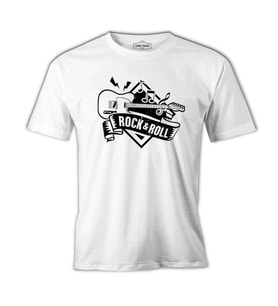 Guitar Rock n Roll Beyaz Erkek Tshirt