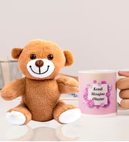 Kişiye Özel 25cm Peluş Ayıcık Ve Kendi Mesajını Oluştur Tasarımlı Beyaz Kupa Bardak