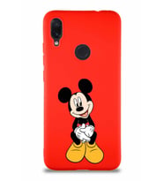 Xiaomi Redmi Note 7 Soft Premier Kapak Mickey Mouse-A Tasarımlı Silikon Kılıf - Kırmızı (Şeffaf)