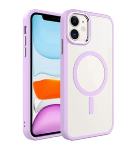 Coverzone iPhone 11 ile uyumlu K?l?f Wireless ?arj �zellikli Metal buton Z-Krom MagSafe ile uyumlu ?effaf Transparan Double Color Silikon Kapak Pembe A�?k