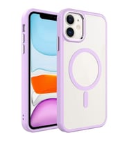 Coverzone iPhone 11 ile uyumlu K?l?f Wireless ?arj �zellikli Metal buton Z-Krom MagSafe ile uyumlu ?effaf Transparan Double Color Silikon Kapak Pembe A�?k
