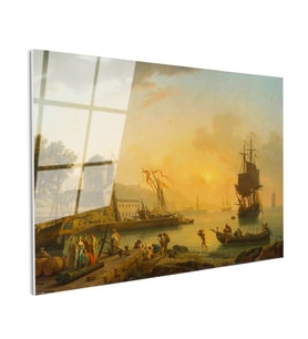 Tamperli Gerçek Cam Tablo C.J. Vernet Sakin Liman Manzarası Ressam Tablosu Duvar Dekoru