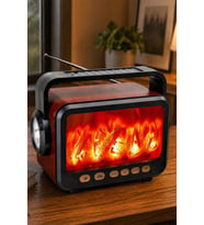 Solar Panelli Nostaljik Radyo - Bluetooth Hoparlör ve Alev Efektli Gece Lambası FP-2393-S