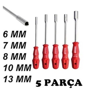 5 Adet Lokma Anahtar Tornavida 6/7/8/10/13/mm Metal Altıgen
